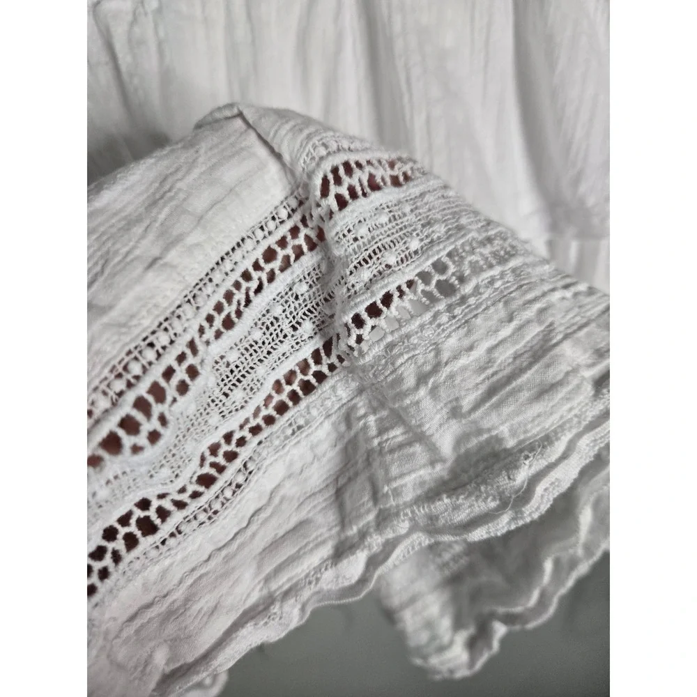 Olivaceous White Lace Ruffle Mini Dress Medium Cottagecore Boho Babydoll - Picture 10 of 10